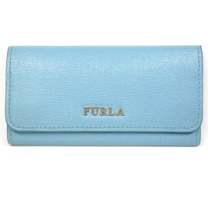 【FURLA】フルラ　6連　 キーケース 　レディース　レザー　水色　中古　質屋　小物　ブルー　ゴールドカラー金具