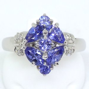 Pt900 プラチナ 天然ゾイサイト タンザナイト 1.17ct ダイヤモンド 0.04ct 指輪　ソーティング付　中古　美品　新品仕上済　レディース　ジュエリー　ダイヤ　リング　質屋　12月誕生石