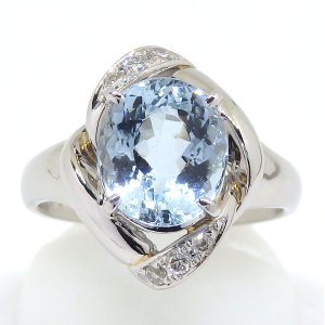 Pt900 プラチナ アクアマリン 2.66ct ダイヤ 0.11ct 指輪 　ソーティング付　中古　美品　ジュエリー　新品仕上済　ダイヤ　レディース　リング　天然アクアマリン　3月誕生石　質屋