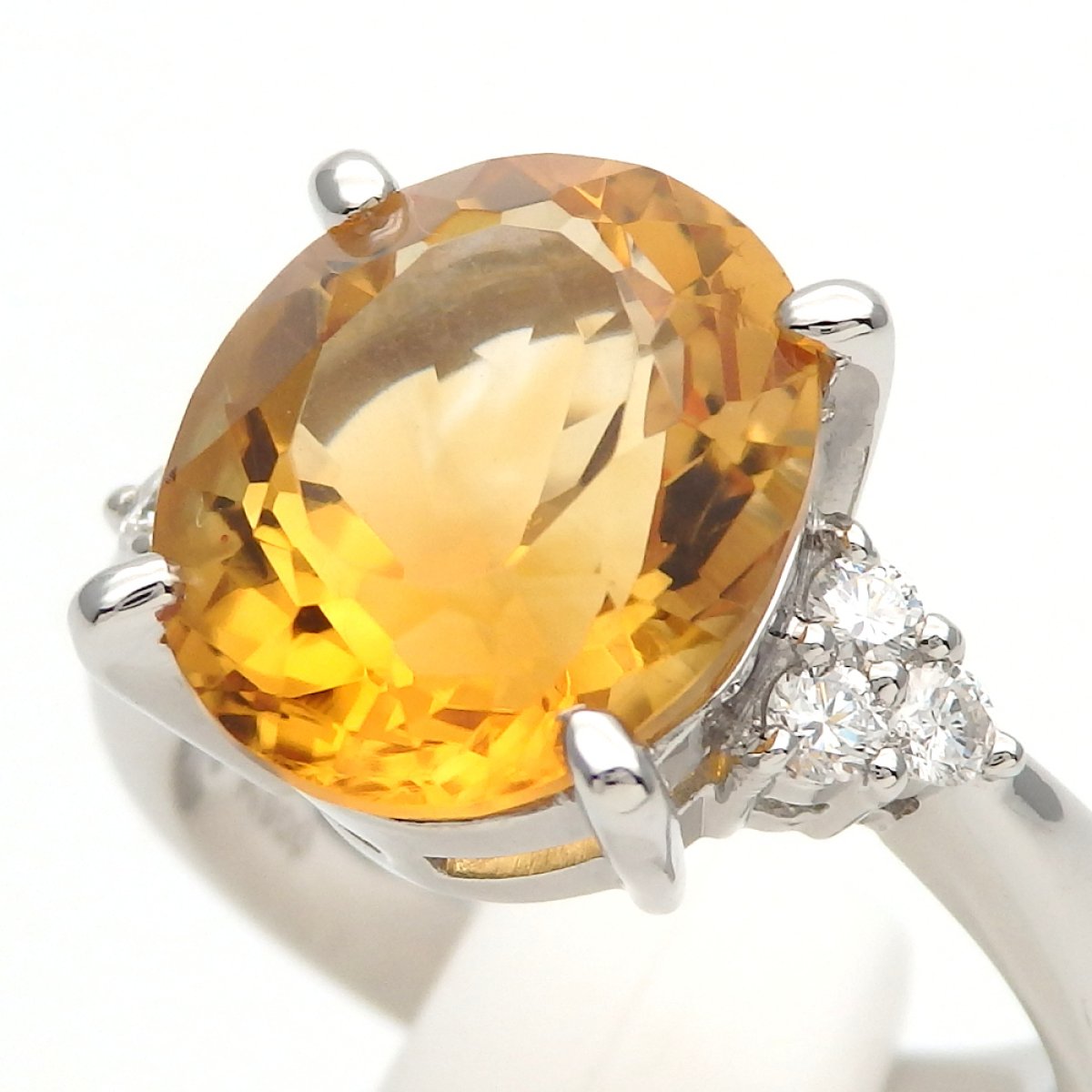 画像2: Pt900 プラチナ シトリン 4.88ct 　ダイヤモンド 0.22ct　指輪　ソーティング付　中古　美品　新品仕上済　レディース　ダイヤ　ジュエリー　シトリントパーズ　　黄水晶　リング　質屋　11月誕生石