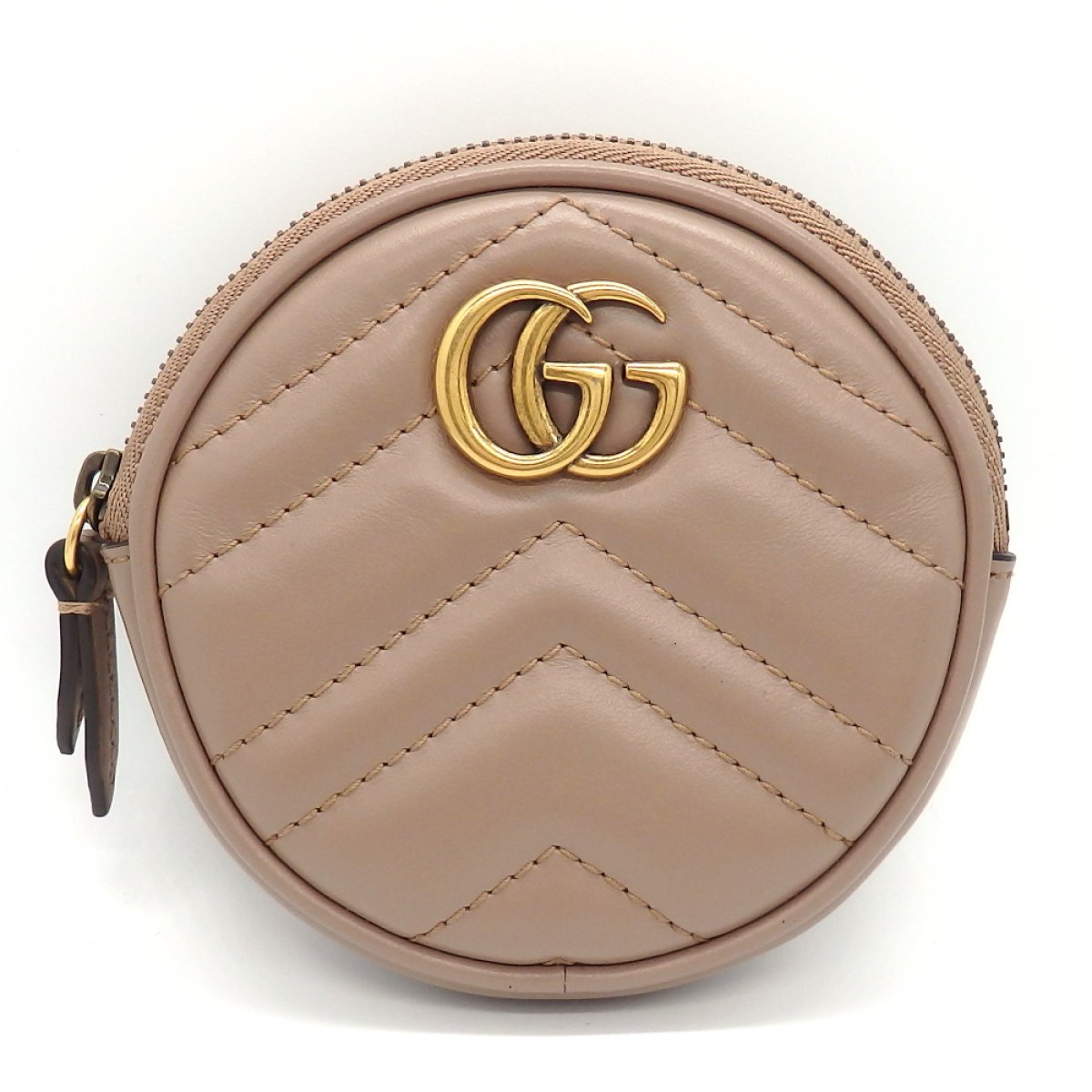 画像1: 【GUCCI】 グッチ GGマーモント コインケース コインパース ハート 575160 レザー ピンクベージュ ゴールド金具　丸型　中古　美品　質屋　財布 レディース ウォレット　小物入れ キーケース　ブラウン 茶　