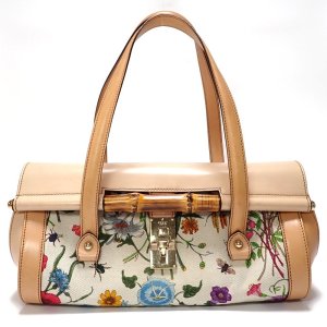 【GUCCI】 グッチ　バンブー　フローラ　ハンドバッグ　レザー　キャンバス　111713 中古　ITALY　花柄　バッグ　イタリー　レディース マルチフラワー 質屋