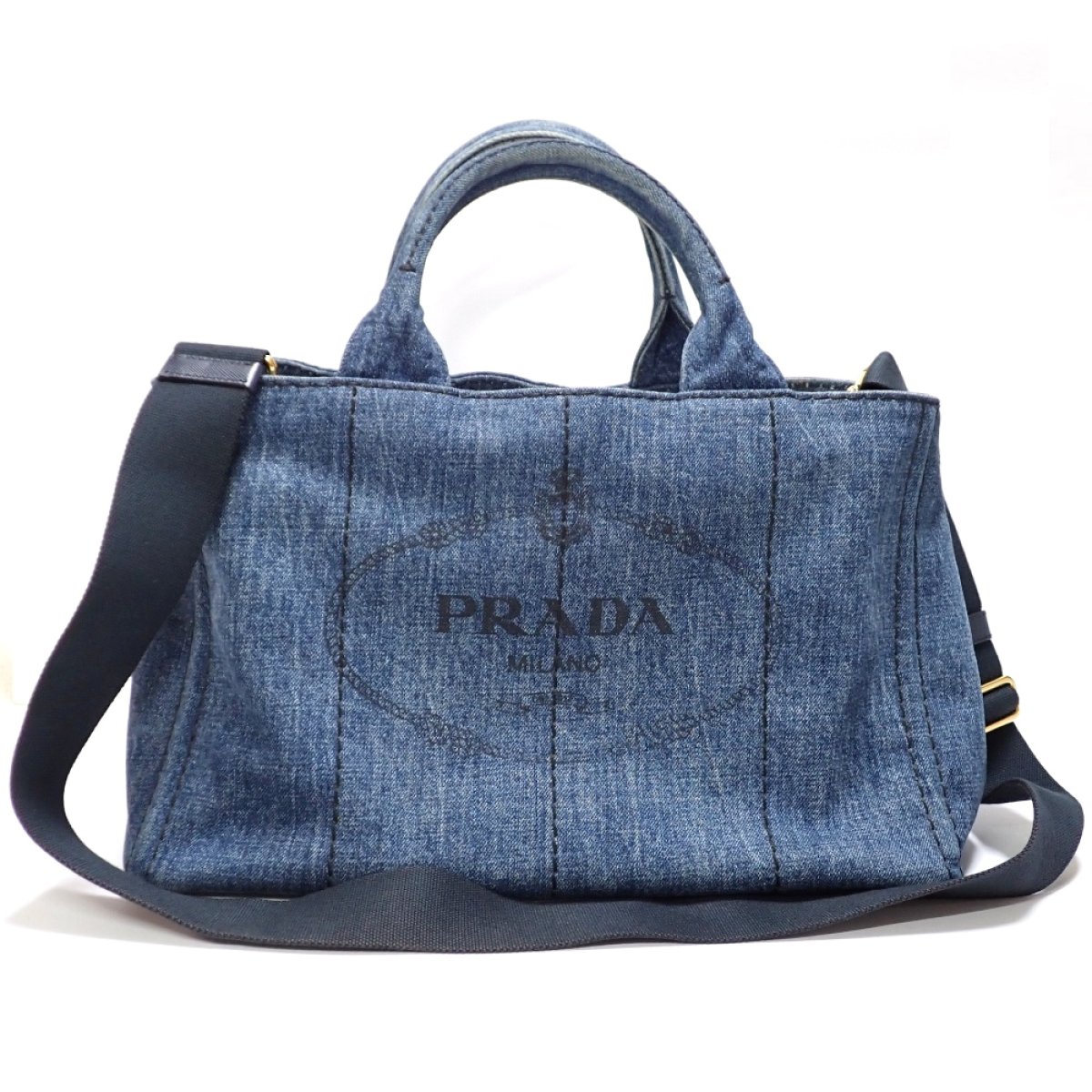 画像1: 【PRADA】プラダ　カナパ　トートバッグ 　デニム　1BG642　2WAYショルダー カード　ストラップ付　レディース　メンズ　中古　質屋