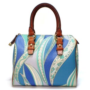 【EMILIO PUCCI】エミリオプッチ　ミニボストン ハンドバッグ　バッグ　 レザー　ブルー系　レディース　ITALY　イタリア　ボストン 中古　質屋　