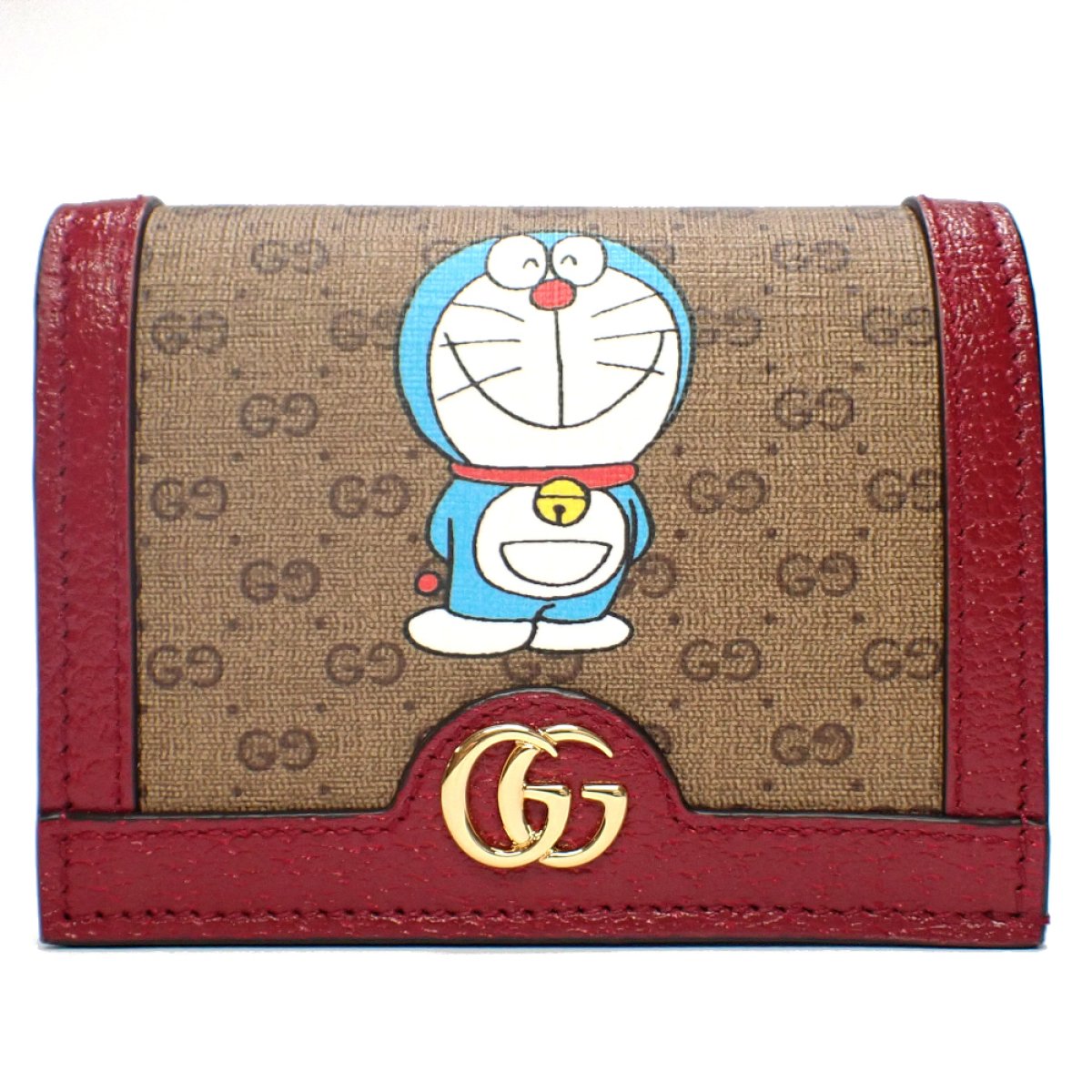 画像1: 【GUCCI】 グッチ　Fujiko-Proコラボ　GGカードケース　コイン＆紙幣入れ付き　ドラえもん　ブラウン レッド　647788　コンパクト　ドラエモン　GGスプリーム　レディース　ウォレット　中古　美品　質屋　財布