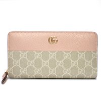 【GUCCI】 グッチ　GGマーモント　ラウンドファスナー　456117　ベージュ　ピンク　長財布　中古　美品　箱　ゴールド金具　レディース　ウォレット　質屋　財布