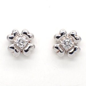 Pt900 プラチナ　ダイヤモンド 0.08ct×2 ピアス　ハート　フラワー　中古　美品　 洗浄・消毒済　質屋　ジュエリー　レディース　 ダイヤ　4月誕生石