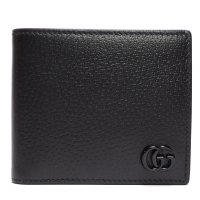 【GUCCI】 グッチ　ダブルGロゴ　 GGマーモント　レザー　コインポケット・紙幣入れ付き　黒　428725 203887　二つ折り　財布　メンズ　ウォレット　ブラック　折り財布　中古　美品　質屋　