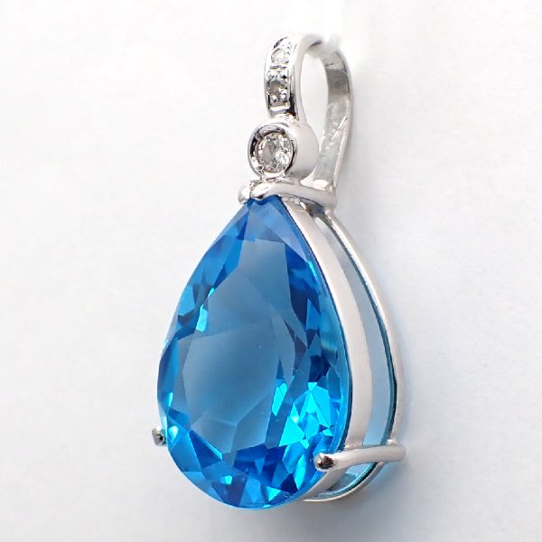 画像2: Pt900　プラチナ　ブルートパーズ 13.10ct ダイヤモンド 0.08ct ペアシェイプ　 ペンダント　トップ　ジュエリー　ダイヤ　中古　美品　レディース　アクセサリー　ブルー　11月誕生石　質屋