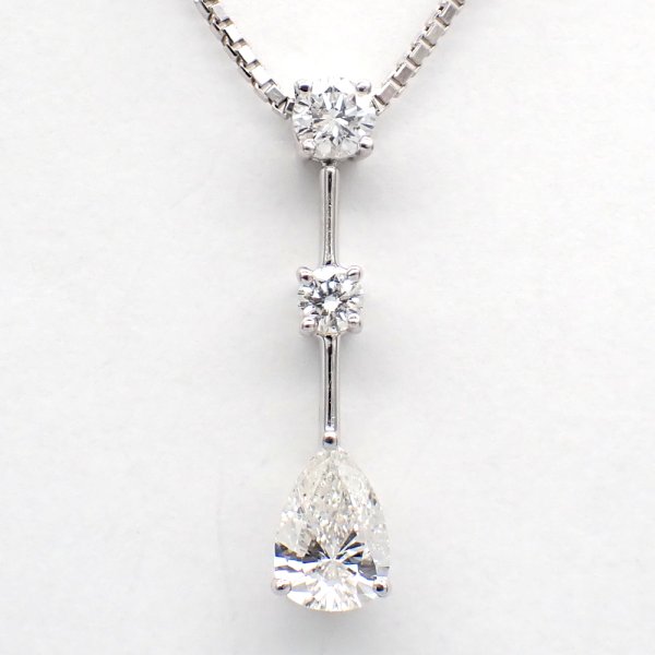 画像1: Pt900 プラチナ　ダイヤモンド　0.446ct　0.21ct　ペンダント付ネックレス　 中古　美品　レディース　ペアシェイプ　ブリリアン　３個石　ペンダント　ジュエリー　ダイヤ　質屋　4月誕生石