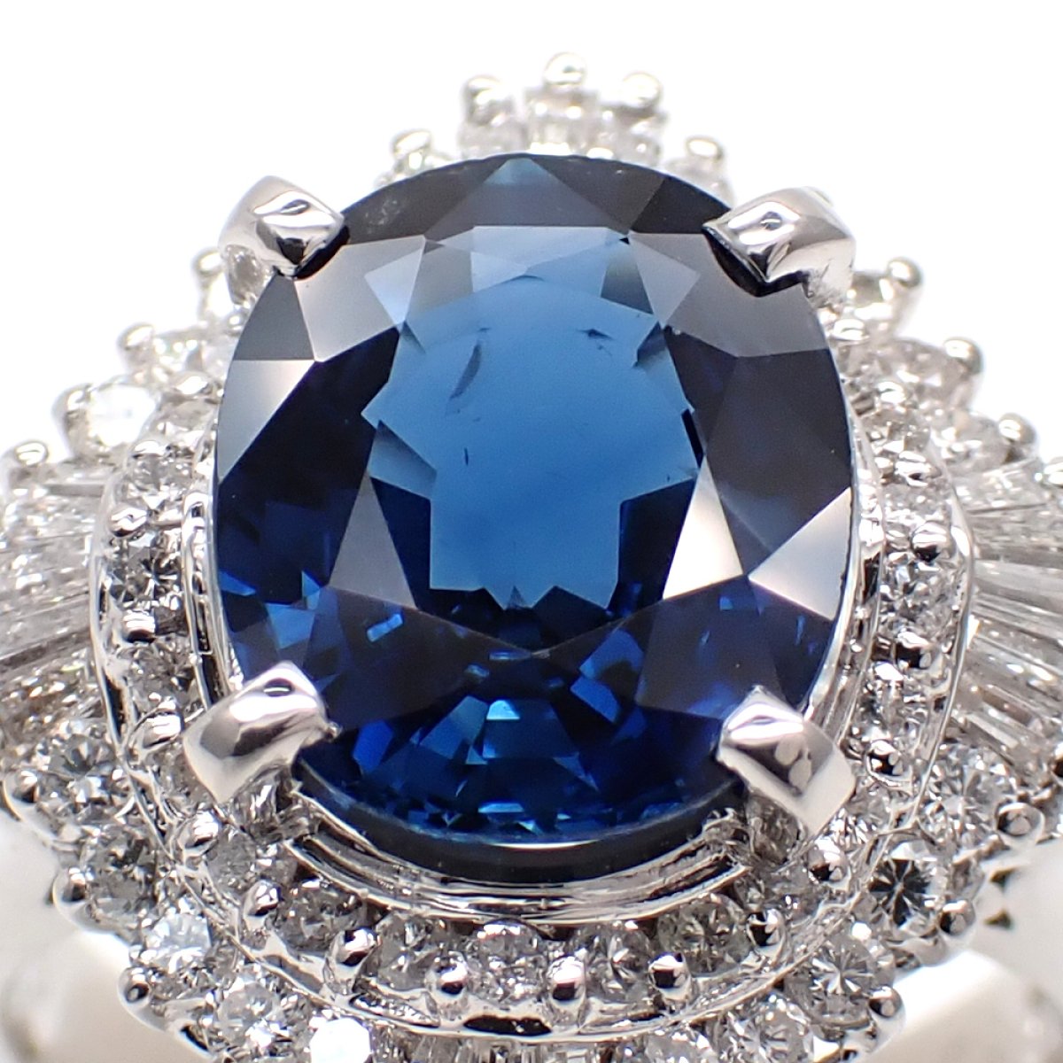 画像3: Pt900 プラチナ サファイア 3.35ct ダイヤモンド 0.73ct 指輪　鑑別書付　中古　美品　新品仕上げ済　ジュエリー　リング　ダイヤ　9月誕生石　レディース　豪華　フラワー　質屋