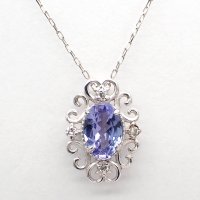 K18WG ホワイトゴールド　タンザナイト 0.38ct　ダイヤ 0.03ct　ペンダント付ネックレス　フラワー　中古　美品　レディース　ジュエリー　12月誕生石　新品同様　仕入れ品　フラワー型　ネックレス　ダイヤ　質屋　