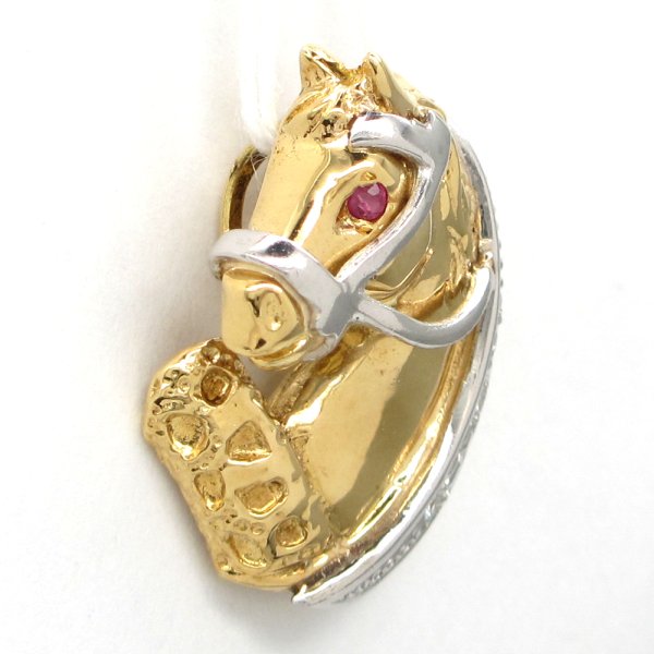 画像2: K18 ゴールド　Pt900 プラチナ　ダイヤモンド 0.03ct　ペンダント　トップ　馬　うま　動物　中古　美品　レディース　メンズ　ジュエリー　ペンダントのみ　ホース　アクセサリー　質屋